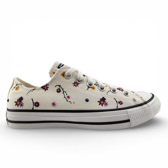 Converse Shoes - Converse Chuck Taylor All Star Low Shoes Womens 9.5 Cream Embroidered Floral NEW